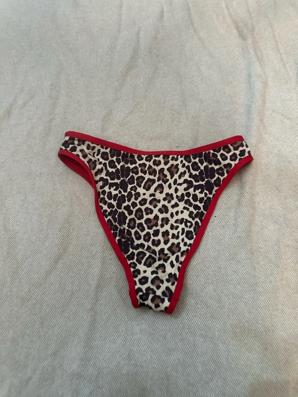 New! Frankie's Bikinis Dove Leopard Print Bikini Bottom Red Trim 38965